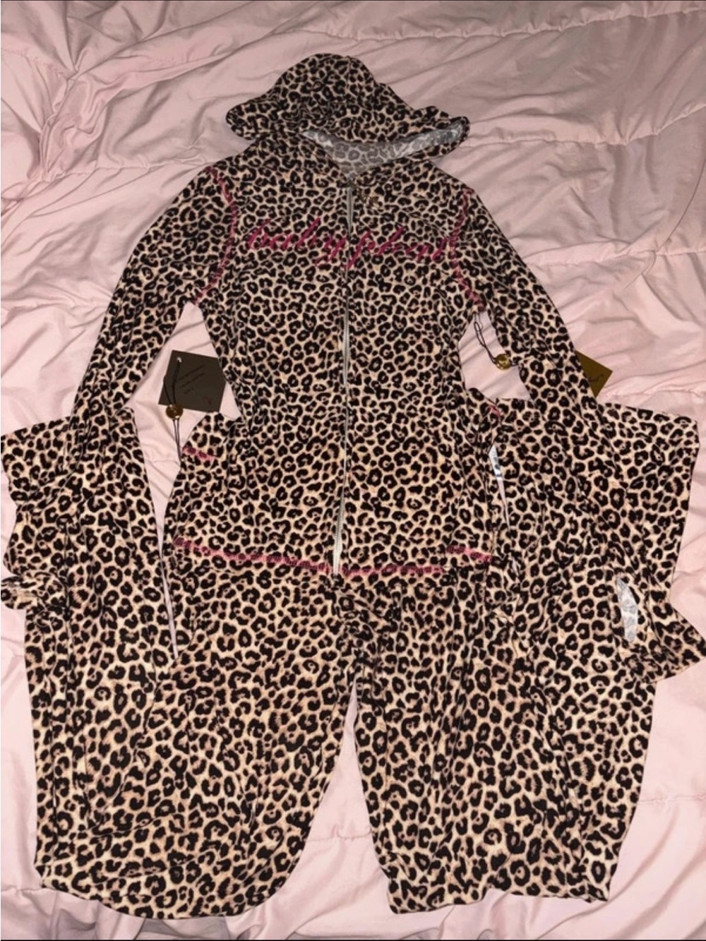 Baby phat Leopard Print Set - Pink and black